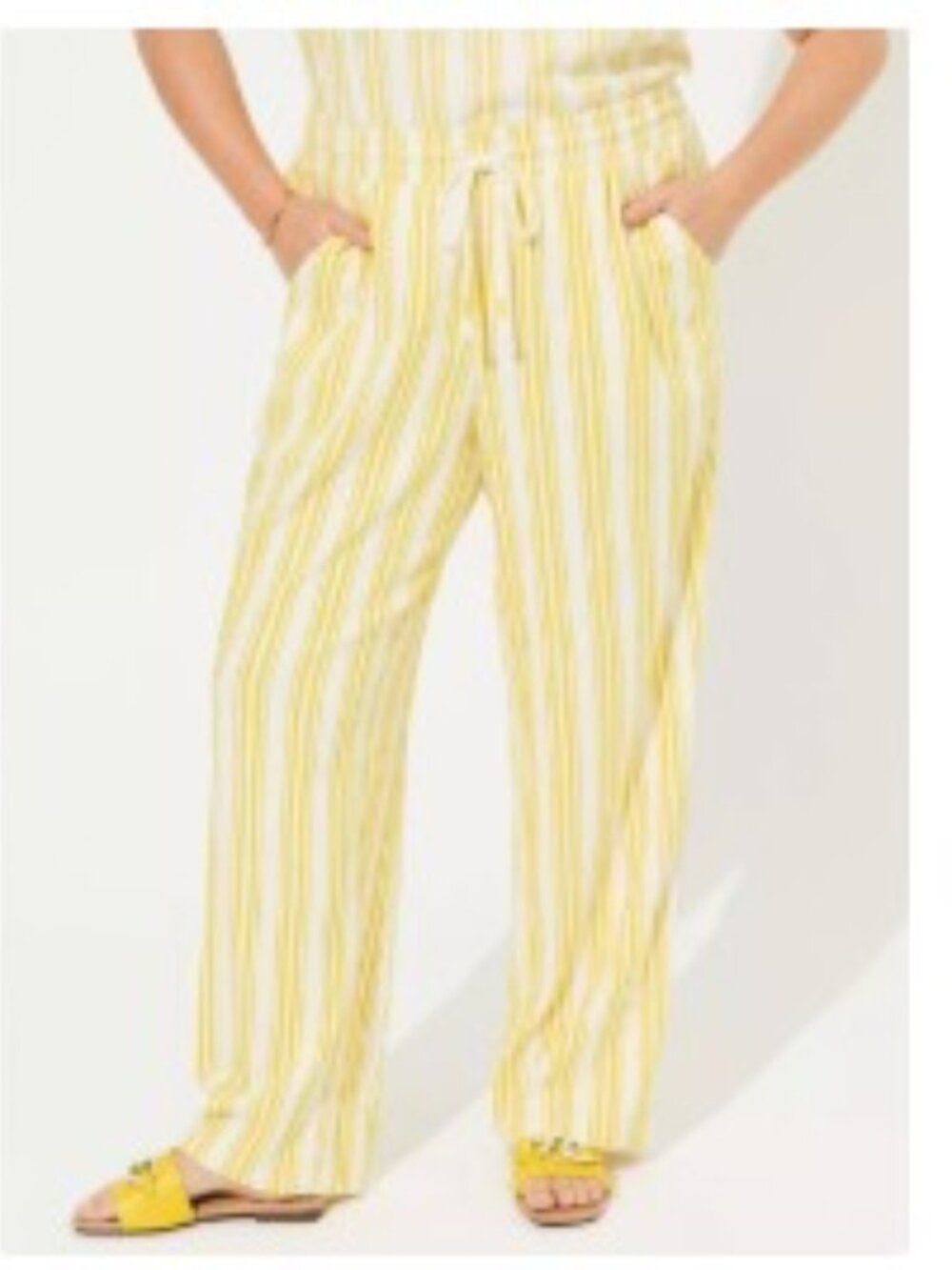 TORRID WIDE‑LEG STRETCH LINEN PANT (2 TALL — PRISTINE STRIPE)